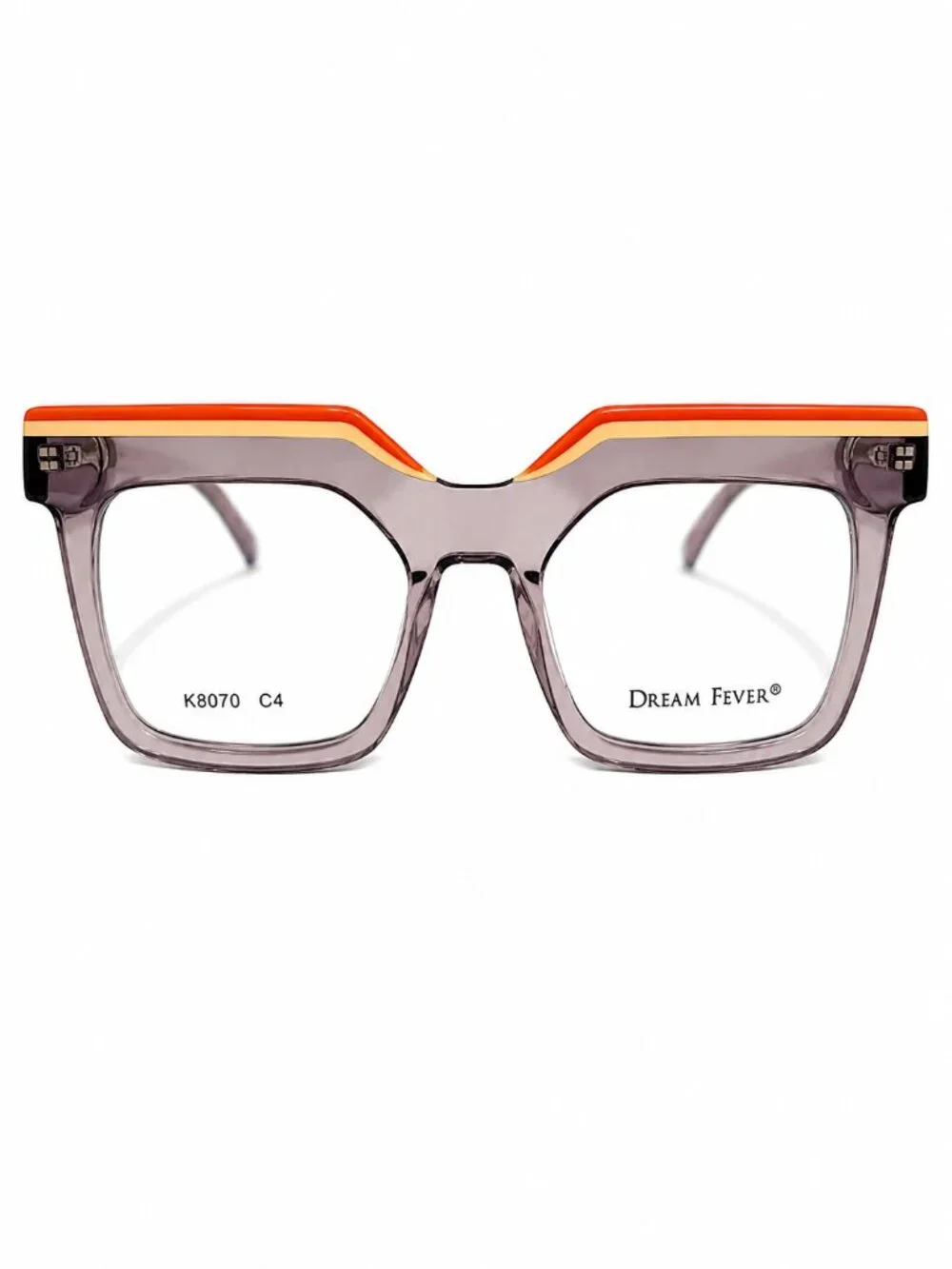 Dream Fever K8070 C4 Grey Crystal/Orange Square Eyeglass Frames 52-20-145